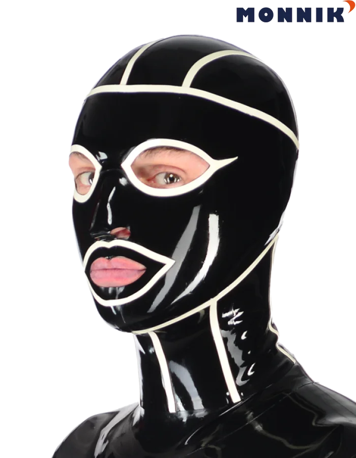

Латексная Маска MONNIK, Реалистичная латексная маска с открытыми глазами и ноздрями, резиновый капюшон унисекс, уникальная Клубная одежда, латексная маска в черно-белую полоску