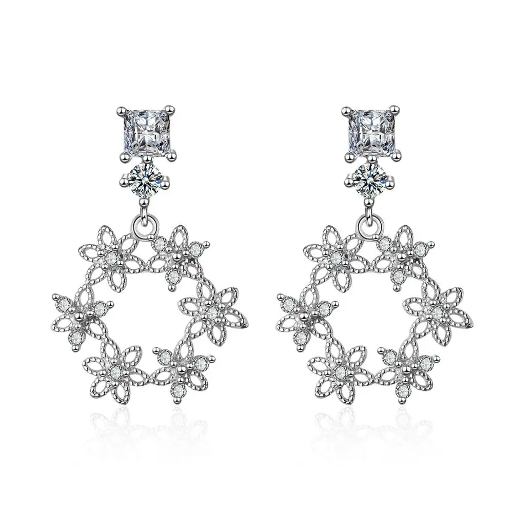 100% серебряные 925 серьги для женщин свадебные аксессуары модные хрустальные