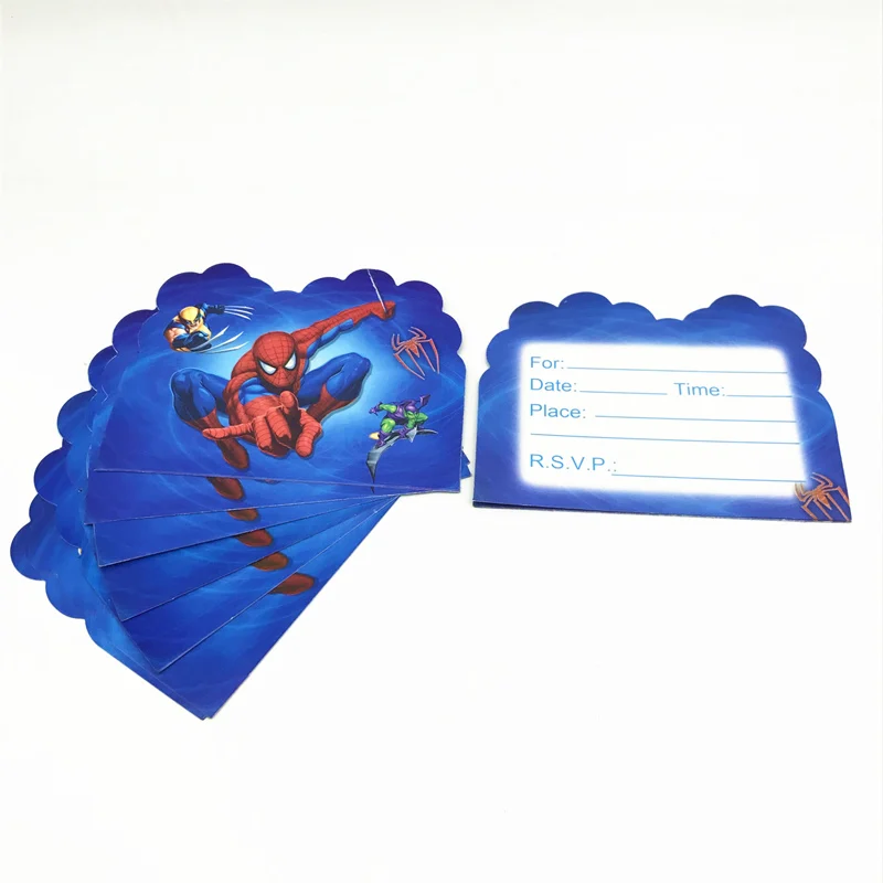 cards-10pcs На тему Человека-паука для детей, мальчиков, прекрасный день рождения, вечерние милые чашки, тарелки, маски для душа, одноразовые столовые приборы - Цвет: cards-10pcs