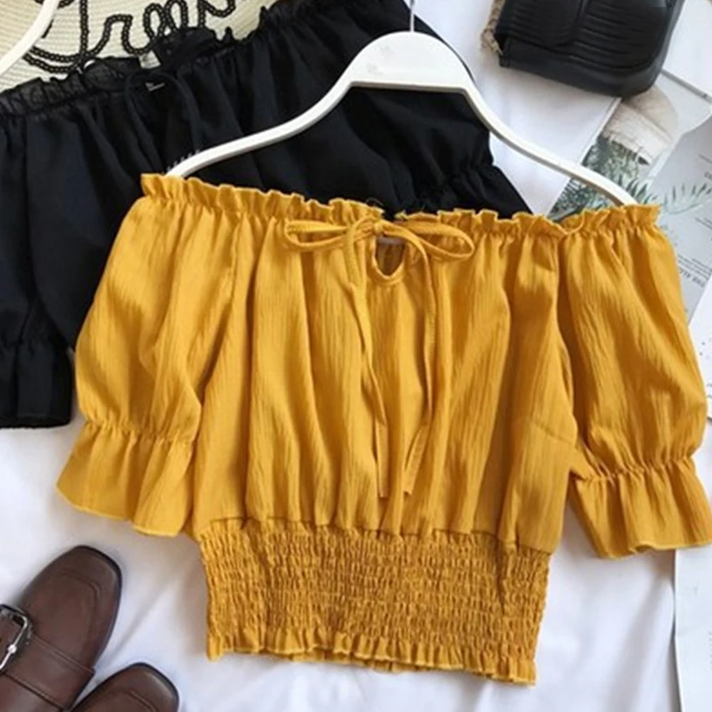 Summer Lantern Sleeve Strapless Women Crop Top Girls Off Shoulder Club Tank Pullover #734 | Женская одежда