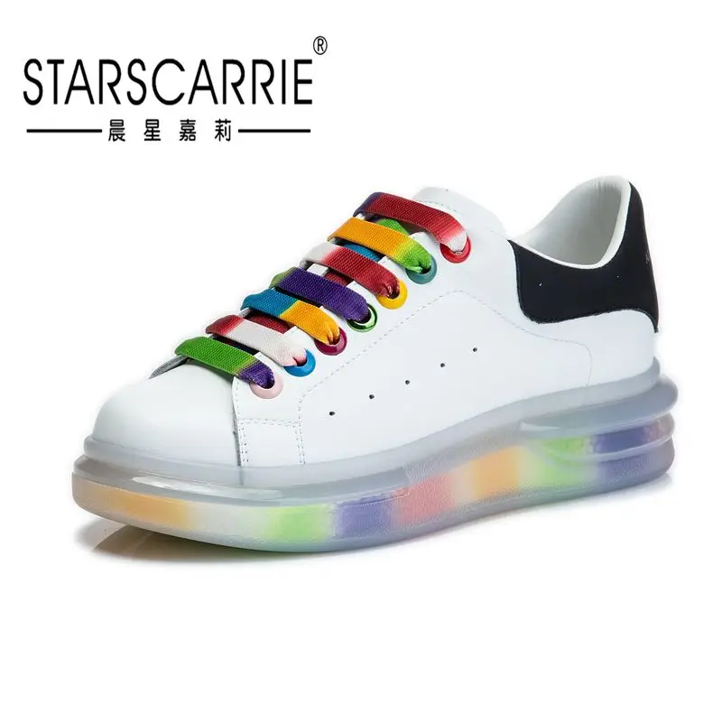 

Радужные большие белые туфли Весна 2021 одна обувь женская обувь из натуральной кожи спортивная обувь для бега Вэньчжоу маленькая белая обув...