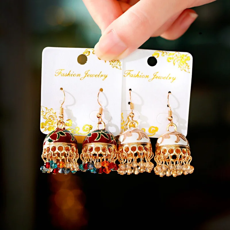 Этнические красочные бусы с кисточками Золотые сережки Jhumka женские этнические