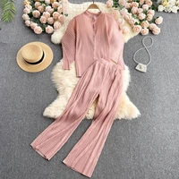 european and american ins womens summer new heavy industry pleated chiffon shirt all match high waist wide leg pants two piece