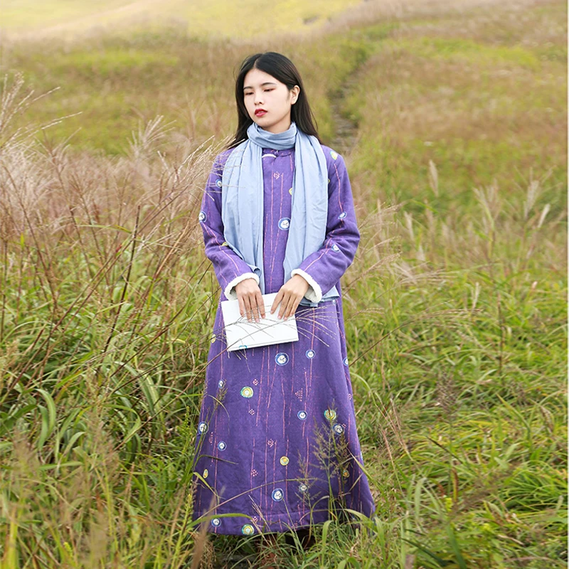 Зимнее женское платье Hisenky 2019 традиционное китайское Ципао теплое флисовое макси