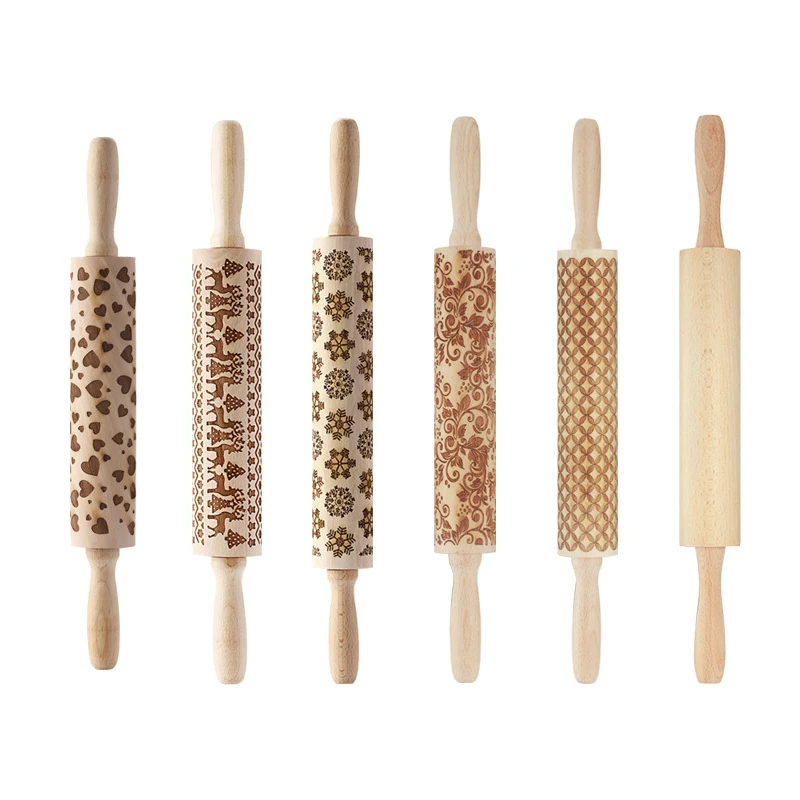 Тисненые Деревянные Скалки с цветочным узором деревянные лазерные