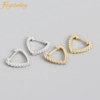 real 100 925 sterling silver mini small beads geometric triangle hoop earrings for women fine jewelry cute accessories gifts