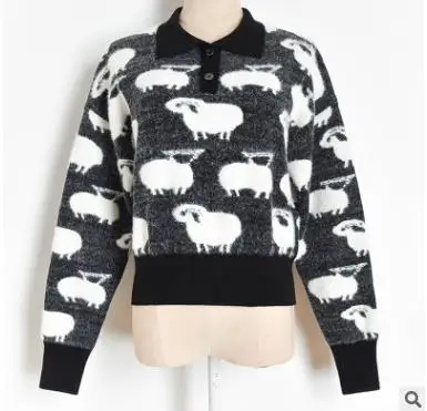 

Winter Sweater WOmen Streetwear Casual Turn-Down Collar Long Sleeve Imitation Mink Three-Dimensional Sheep Animal Knit Tops y2k