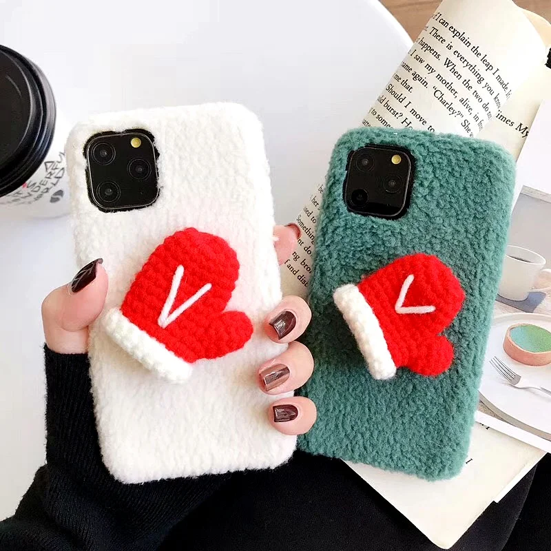 Роскошный Теплый Меховой чехол в виде ворса для iPhone 8 7 Plus X XR XS Max с рождественскими