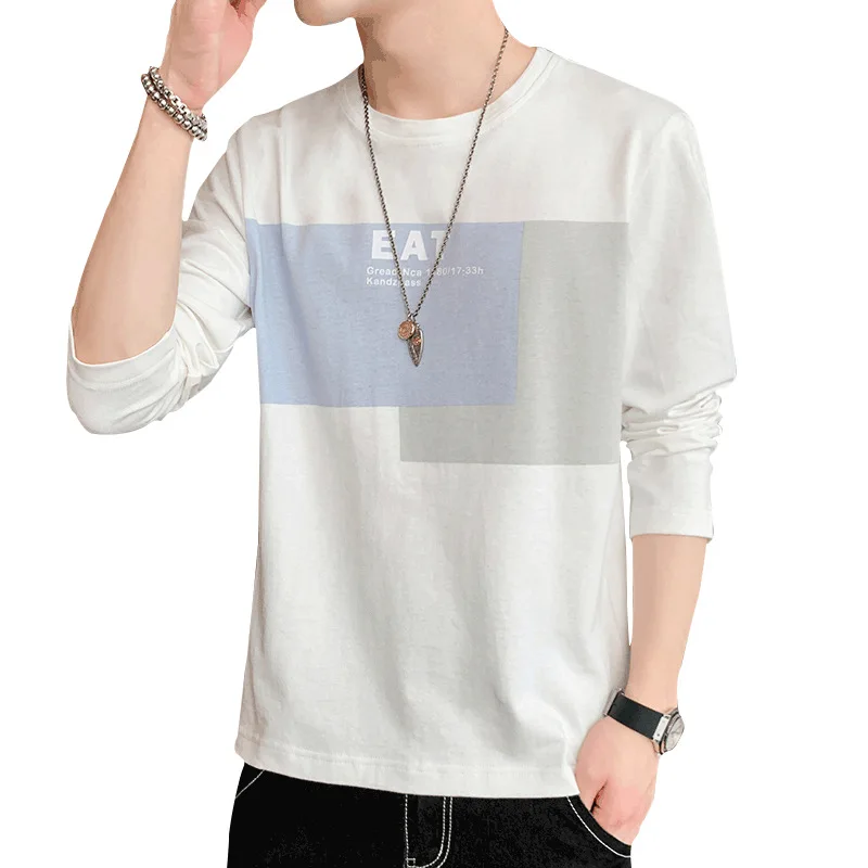 

2021 spring and autumn new t-shirt men's fashion handsome leisure loose long sleeve cotton round neck T-shirt