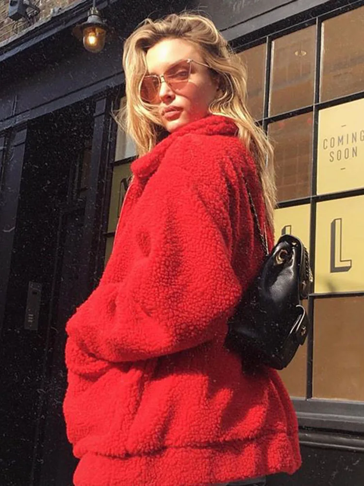 Красная плюшевая куртка женское плюшевое пальто длинные русские из