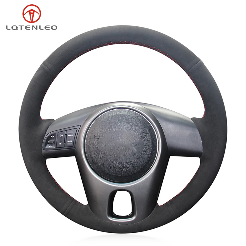 

LQTENLEO Black Genuine Leather Suede Car Steering Wheel Cover For Kia Forte 2008-2017 Soul Rio Shuma 2009-2013 Venga 2009-2015