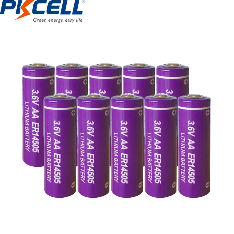 

10Pcs Pkcell ER14505 Battery LiSCLO2 3.6V 2400mAh 14505 AA Lithium Battery Primary Battery LR6 R6P