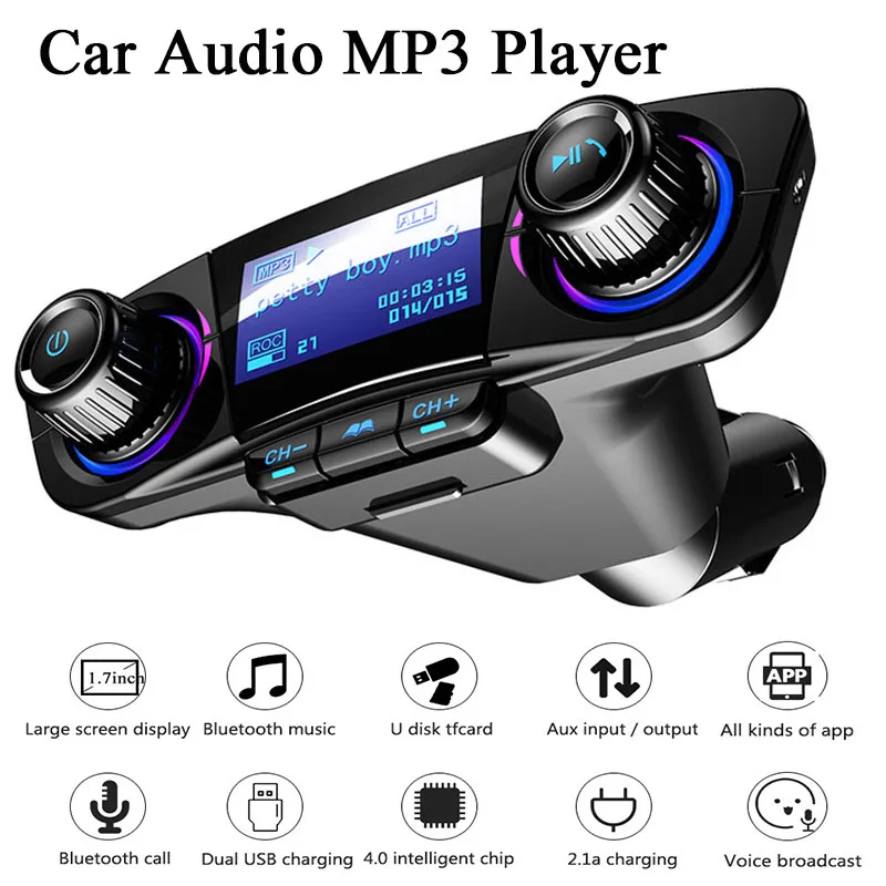 

FM трансмиттер Aux модулятор BT06 Bluetooth 4,0, автомобильный аудио mp3-плеер, комплект громкой связи, беспроводной радиоприемник, аудио адаптер, заряд...