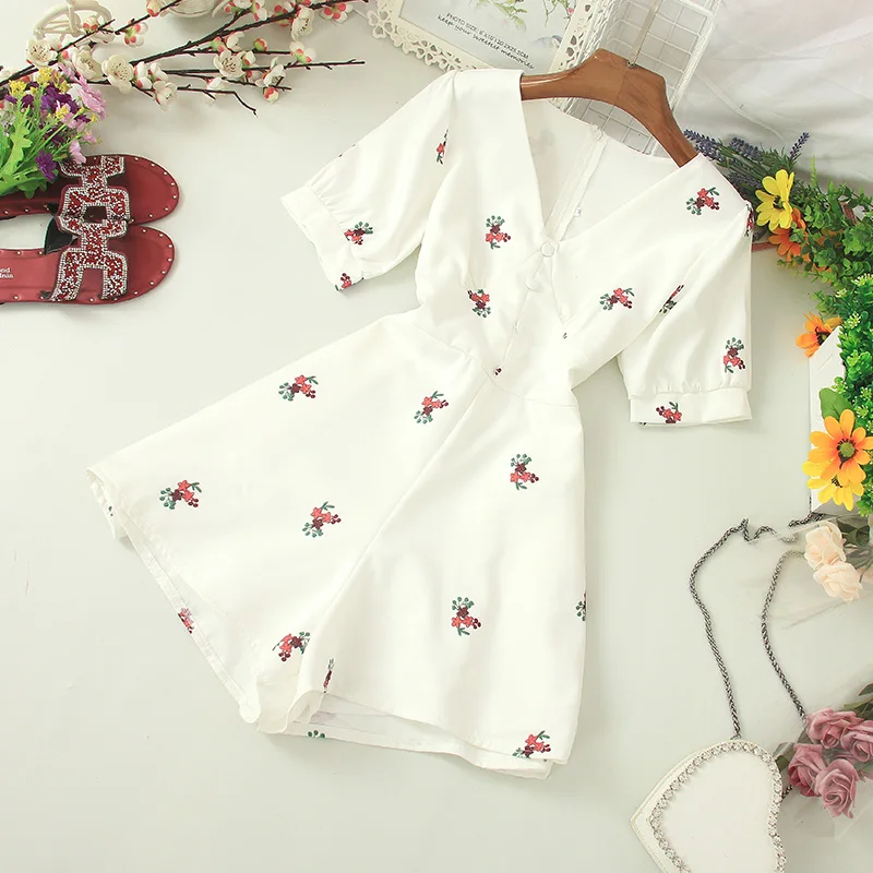 Joinoyuth V-neck Button Floral Printed Playsuits Short Sleeve Women Rompers 2020 Summer High Waist Slim Wide Leg Bodysuits 57856 | Женская