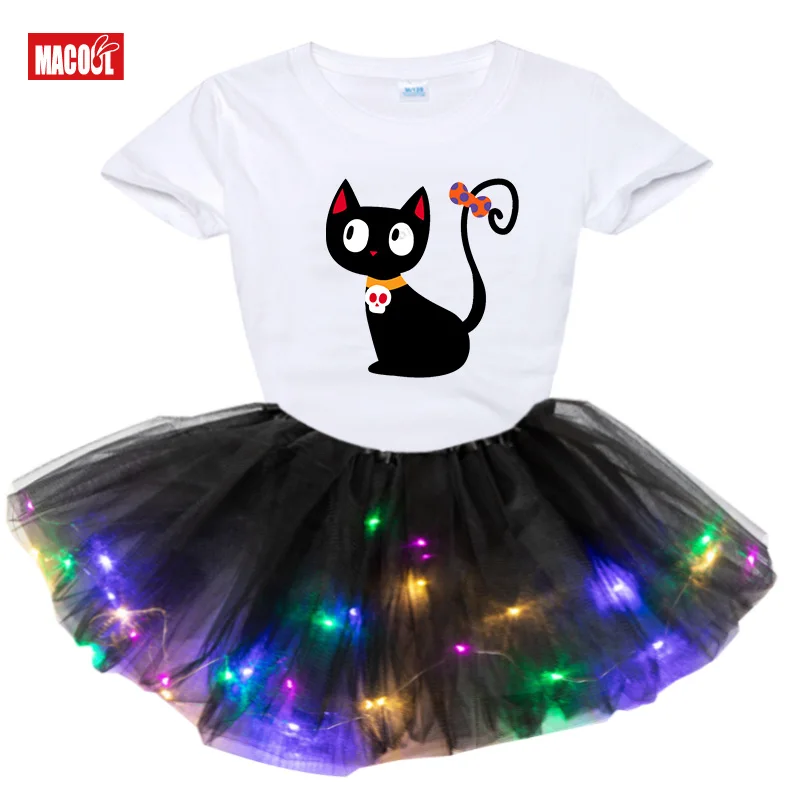 Halloween Costumes Girls Dress Party for Kids Girl Dresses Girls Sets Cute Dresses Children T Shirt+Dress Children Clothes Cats