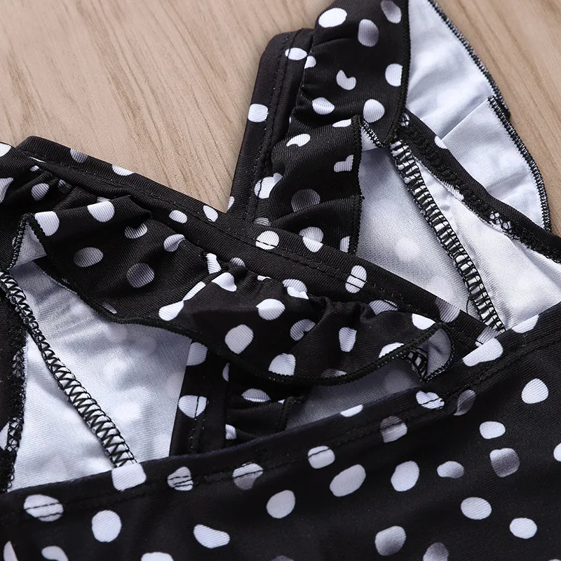 Летняя пляжная одежда в белый горошек для девочек Черный Детский боди без