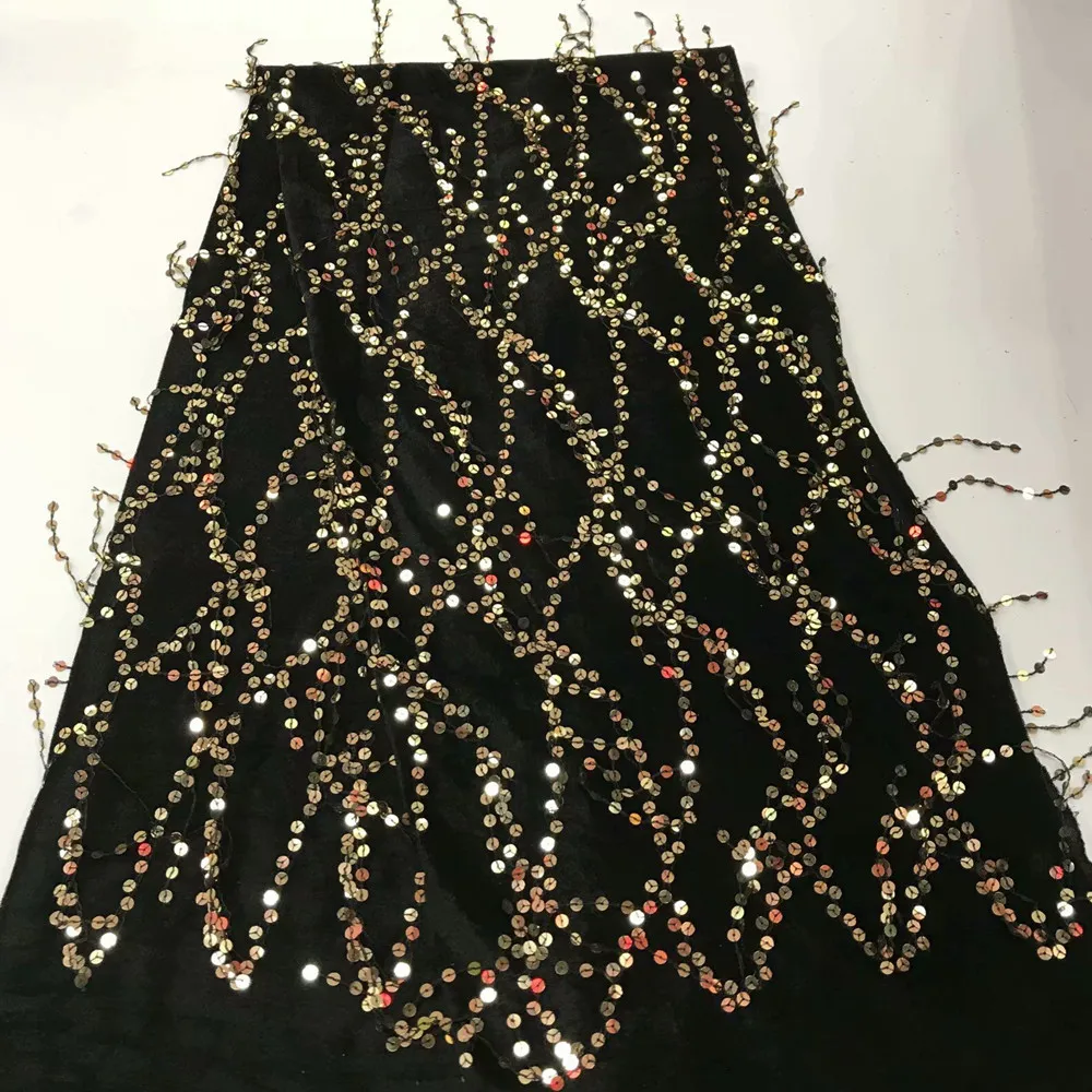 

2019 high quality Velvet French Nigerian sequins net African tulle mesh sequence lace fabric for dress 5yards/lot RL1009