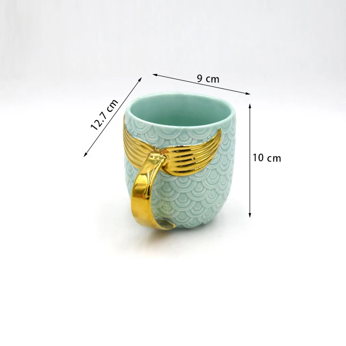 

Pearl glaze golden mermaid tail ceramic cup with handle creative cup coffee milk personalized cup fish tail cup novel gift
