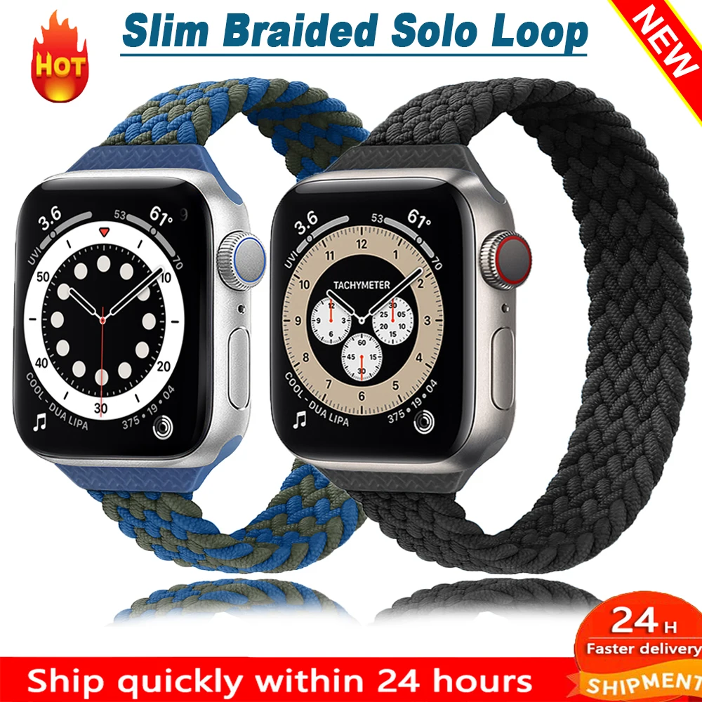 Фото Тонкий ремешок для Apple watch band 44 мм 40 42 38 тканевый плетеный браслет с петлей соло iwatch