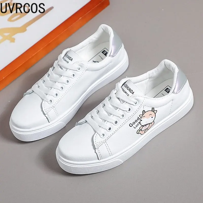 

2021 New Women's White Shoes Fashion All-match Vamp Animal Applique Decoration Casual Simple Trend Women's Shoes