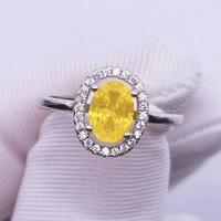 wholesale yellow gemstone adjustable opening ring oval cut synthetic yttrium aluminium garnet yag s925 sterling silver