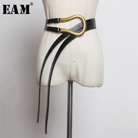 eam pu leather black multicolor long wide leg belt personality women new fashion tide all match spring autumn 2021 1k755