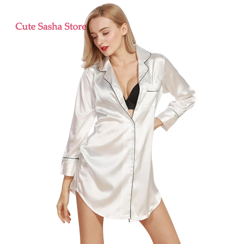 

Женская пижама, одежда для сна, повседневная однотонная свободная ночная рубашка с длинным рукавом, одежда для сна