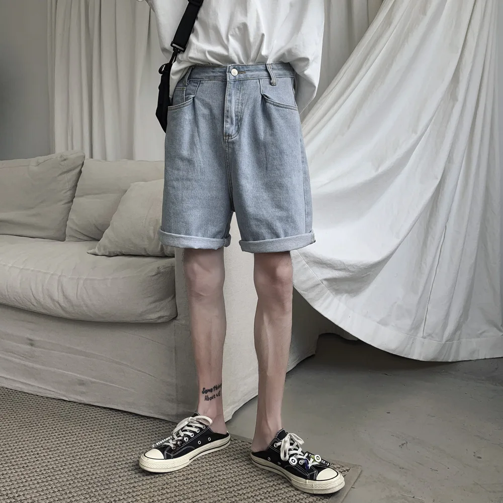 Модные повседневные мужские джинсовые шорты больших размеров однотонные тонкие