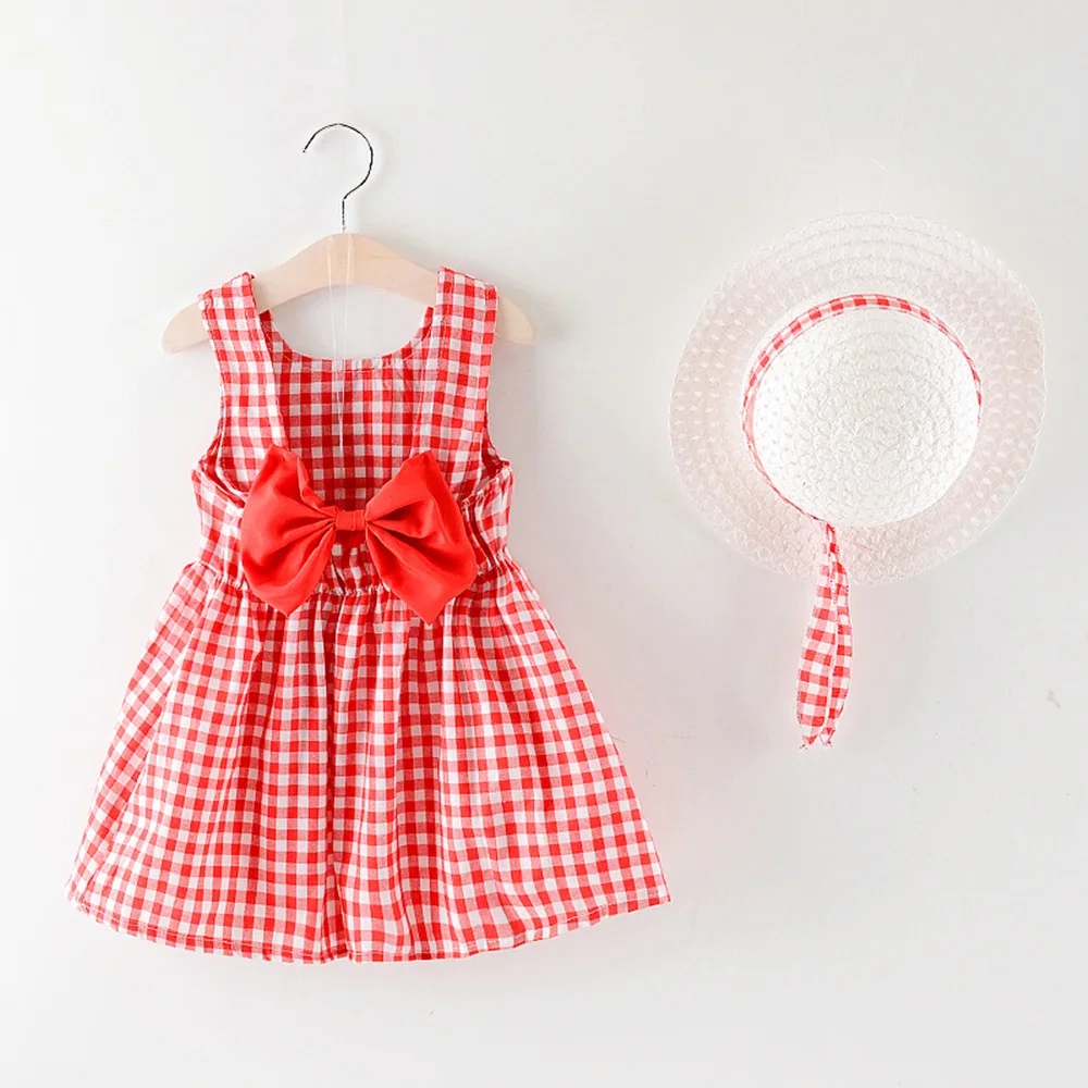 2019 New Baby Girl Clothes Dress+Hat Beach Dot Floral Cherry Summer Cotton Princess Clothing Children Kids Dresses | Детская одежда и
