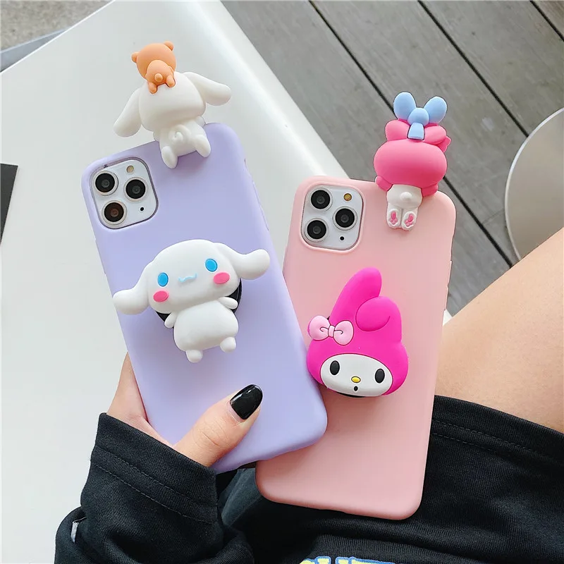 Мультфильм 3D подставка держатель силиконовый розовый чехол для телефона для iphone X XR XS 11 Pro MAX 6S 7 8 plus для samsung S8 S9 S10 Note