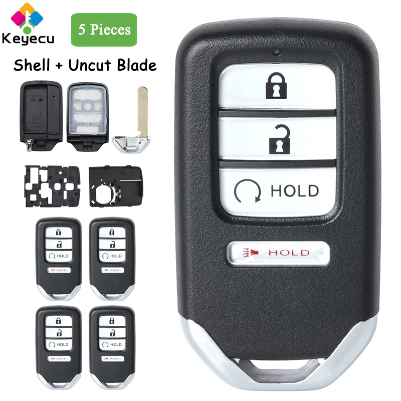 

KEYECU 5 Pieces Smart Remote Car Key Shell Case With Uncut Blade 3+1 4 Buttons Fob for Honda Ridgeline 2017 2018 2019 2020 2021