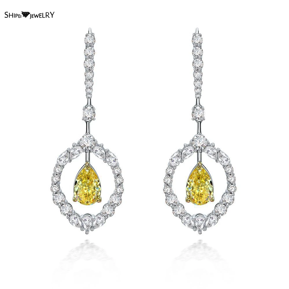 

Shipei Temperament 925 Sterling Silver Pear Cut Created Moissanite Citrine Gemstone Party Lady Drop Dangle Earrings Fine Jewelry