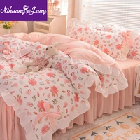 princess style bed linen style bedroom four piece girl bedding bed linen three piece bowknot quilt cover pillowcase