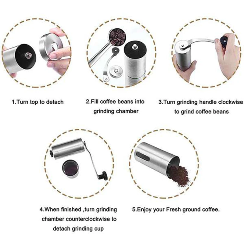 

Manual Coffee Grinder Portable Burr Grinder with Adjustable Setting & Conical Ceramic Burr Mill Hand Stainless Steel