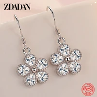 zdadan 925 sterling silver flower zircon hanging drop earrings for women charm jewelry engagement gift