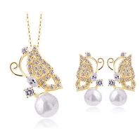 fashion brand new simulated pearl stud earrings ladies butterfly bride women jewelry