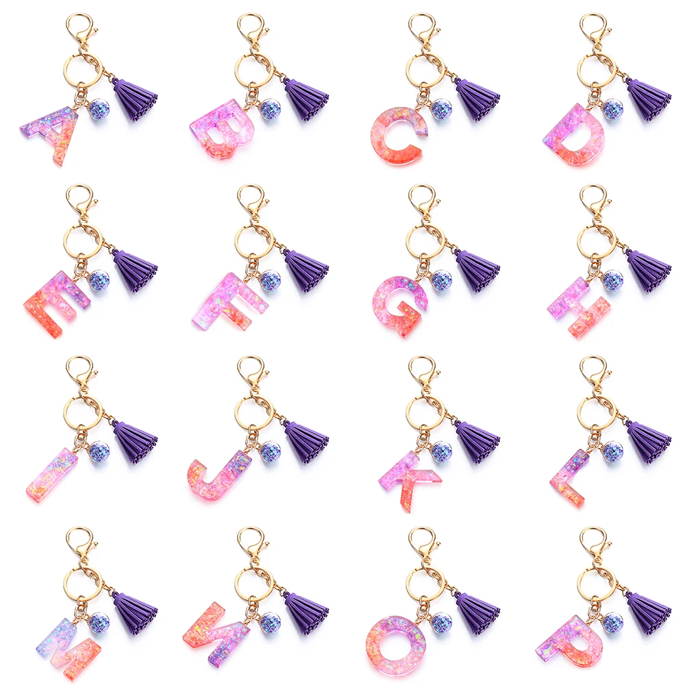

Trendy Tassel Keychains for Keys Women Jewelry A-Z Letters Initial Resin Handbag Pendant Cute Keychain Accessories Handbag Decor