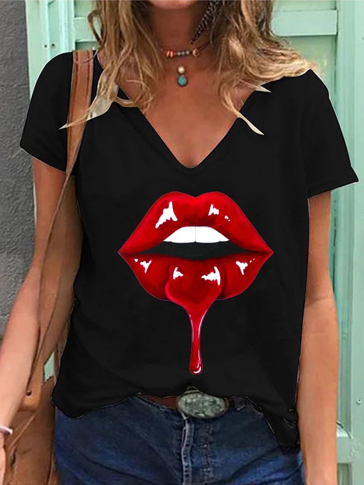 Женская летняя футболка с V-образным вырезом коротким рукавом | одежда