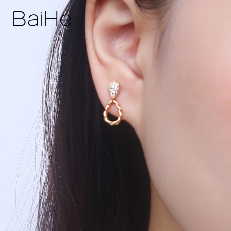 BAIHE Твердые 14 к желтое золото 0.19ct H/SI натуральные бриллианты трендовые ювелирные