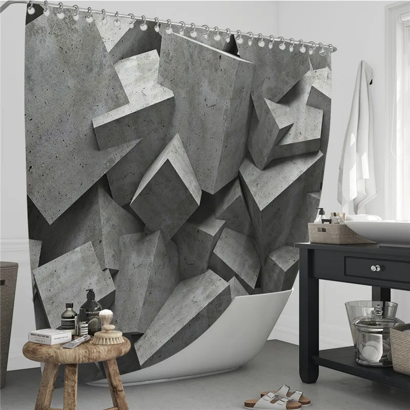 

3D Grey Geometric Stone Shower Curtains Flower Waterproof Bathroom Curtain Color Home Hotel Decorative Curtains Blackout Screen