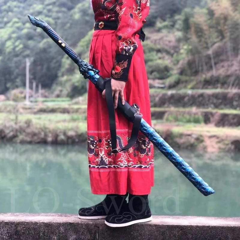 

Manganese Real Sword Sharp Battle Ready Hand Forged 44.88 Inch Full Tang Broadsword with Wolf Tsuba Katana Espadas Ornaments