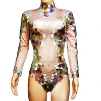 sparkling sequins rhinestones bodysuit women backless party sexy bodycon nightclub dance show wear dance performance costume