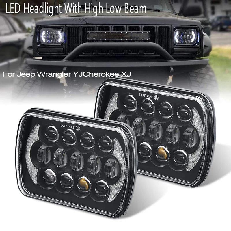

1 Pair Rectangular Sealed Beam LED Headlight with High Low Beam Turn Signal for Jeep Wrangler YJ Cherokee XJ