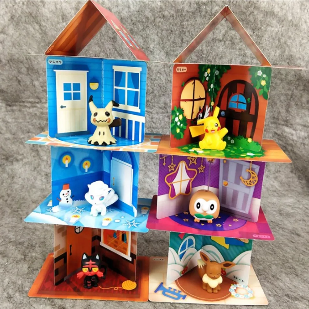 

6 Pcs Pokemon Toy House Pocket Monster Pikachu house Action Figure Model Game Blind Box PokÃ© Anime Toy For Kid