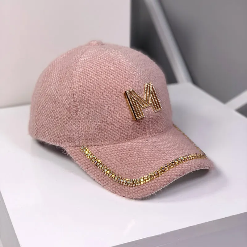 New winter adult women casual soft rabbit fur baseball caps Winter Punk Hip hop Rhinestone  snapbacks hats Warm Gorros
