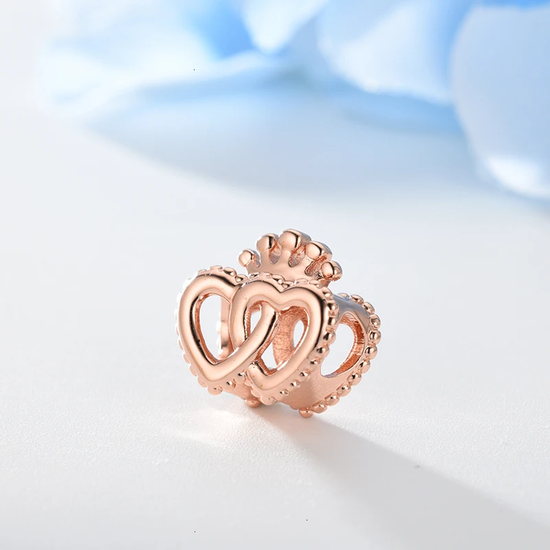 DEVOLOVE Настоящее серебро 925 пробы шармы Корона и переплетенные сердца аксессуары DIY