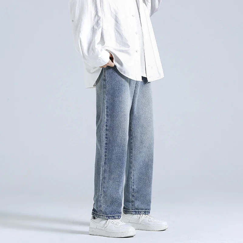 

Men's autumn and winter loose straight jeans men's ins tide brand retro nine-point trousers mens jeans