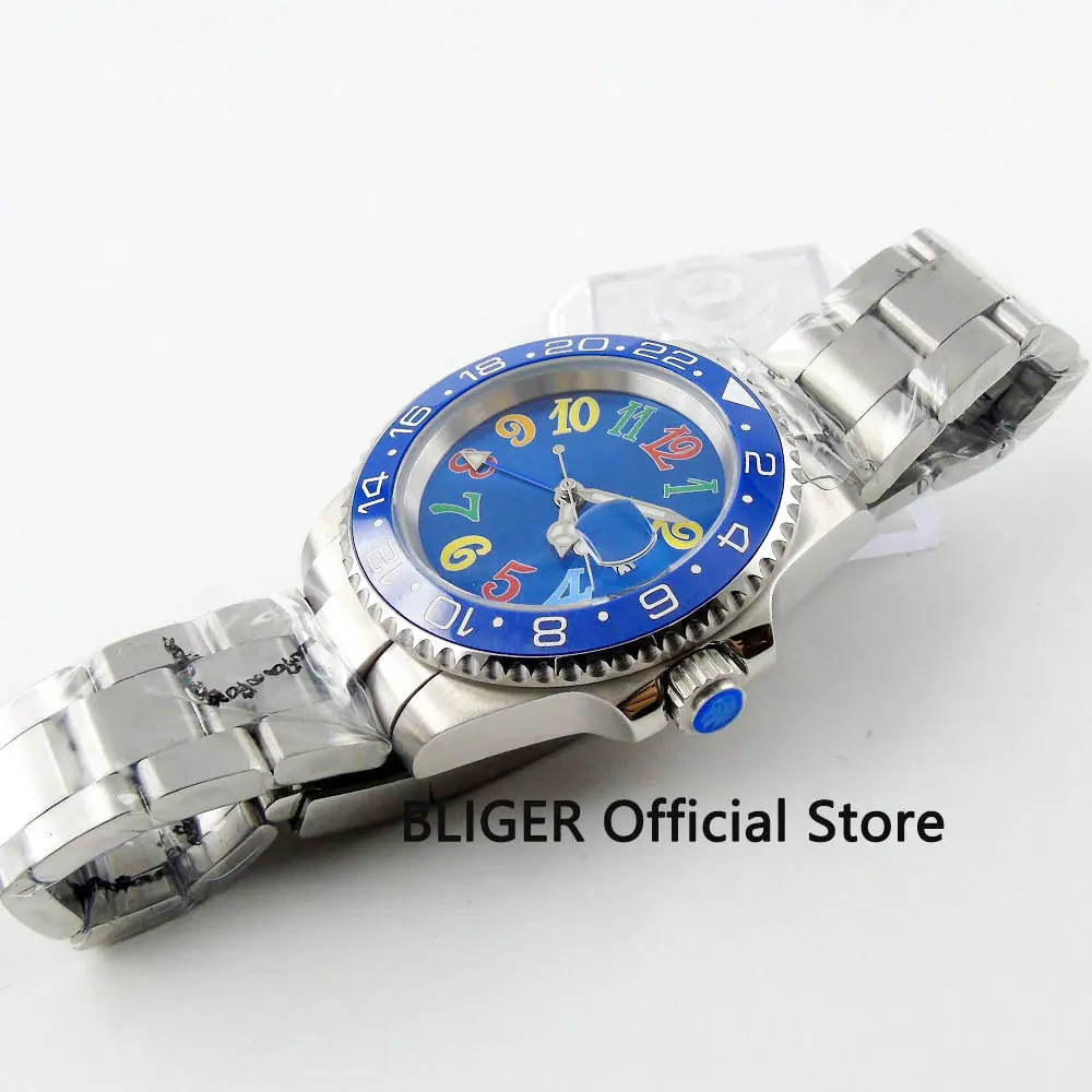 Сапфировое стекло блигер 40 мм синий стерильный циферблат керамический ободок