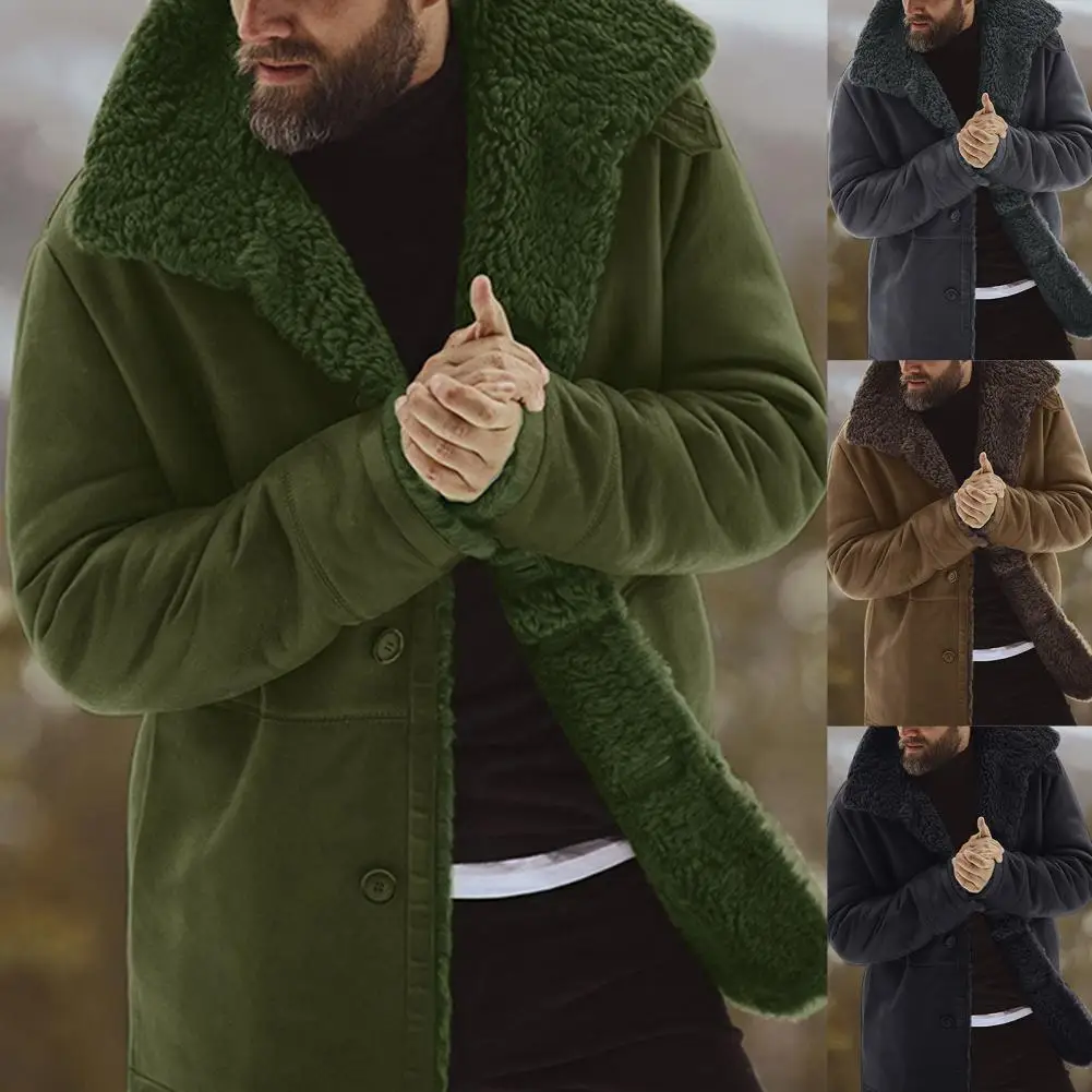 

Stylish Button Closure Men Winter Jacket Men Coat Windproof Solid Color