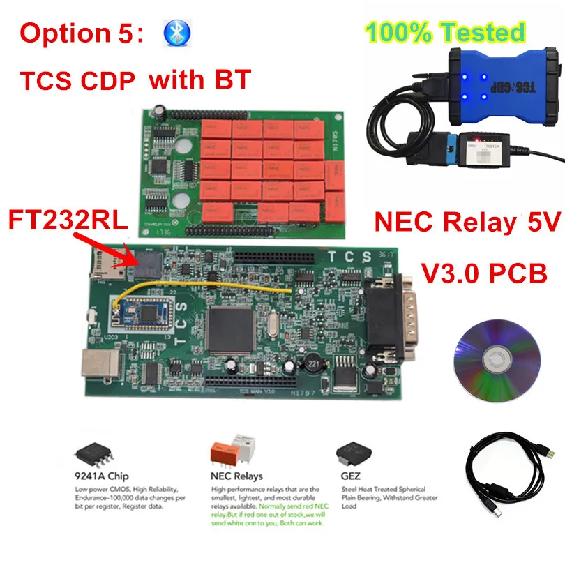 TCS CDP BT TCS,1+ keygen Multidiag Pro Bluetooth v3.0 pcb OBDIICAT-CDP 5V Красный NEC Реле мульти диагональ Pro OBD2 диагностический сканер - Цвет: TCS CDP BT